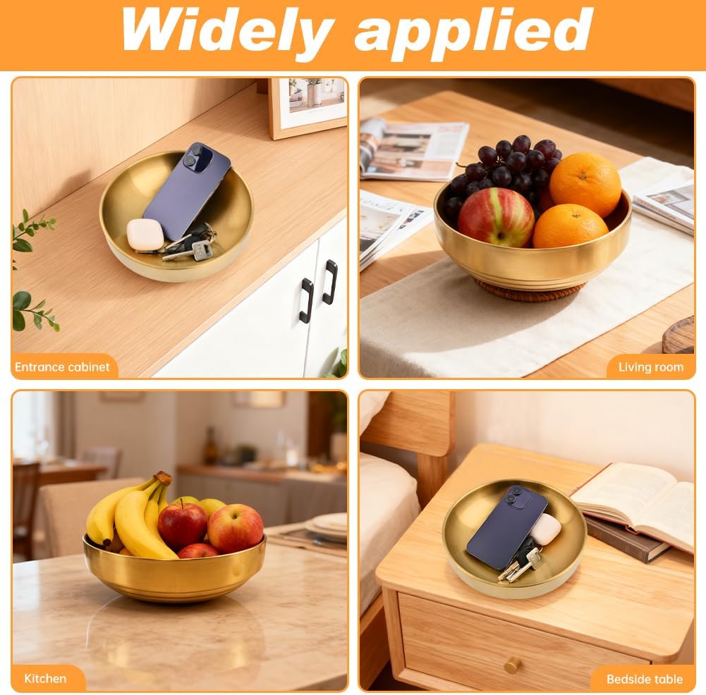 Modern Key Holder Fruit Dish Catch All Bowl / Gold,8.3 Inches / 8.3 Inch