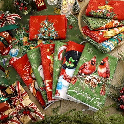 VitalCozy 12 Pcs Red Green Christmas Kitchen Towels, 14.2 x 21.3 in