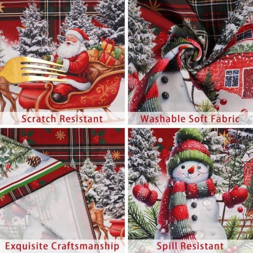Red Oval Christmas Plaid Tablecloth 60 x 102 Inch, Waterproof Machine Washable Fabric Polyester Christmas Table Cloths Oval Snowman Xmas Holiday Tablecloth for Kitchen Dining Party