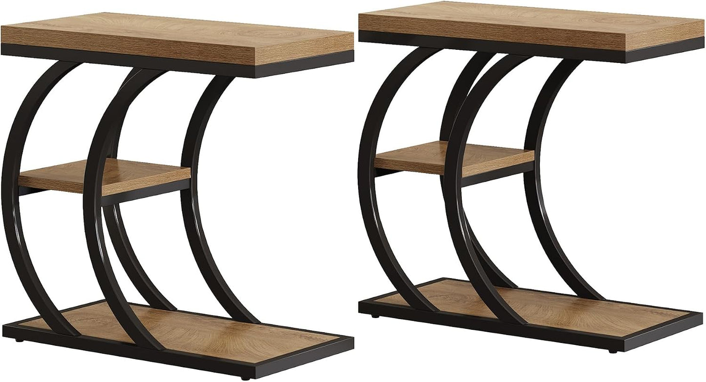3-Tier Narrow Wood Couch C-Shaped Side Table / Set of 2