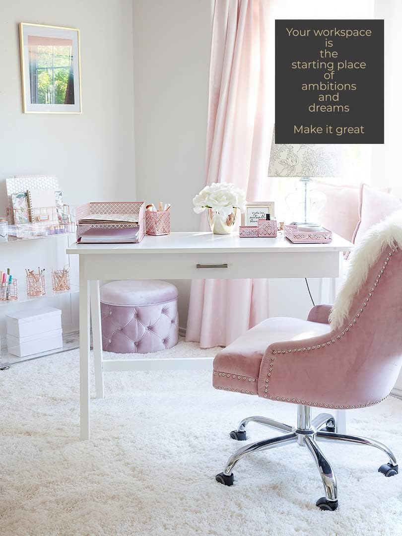 BLU MONACO | Pink Desk Organizer Set for Women 6 Piece | Mail Sorter Organizer Countertop with Letter Trays | Standing