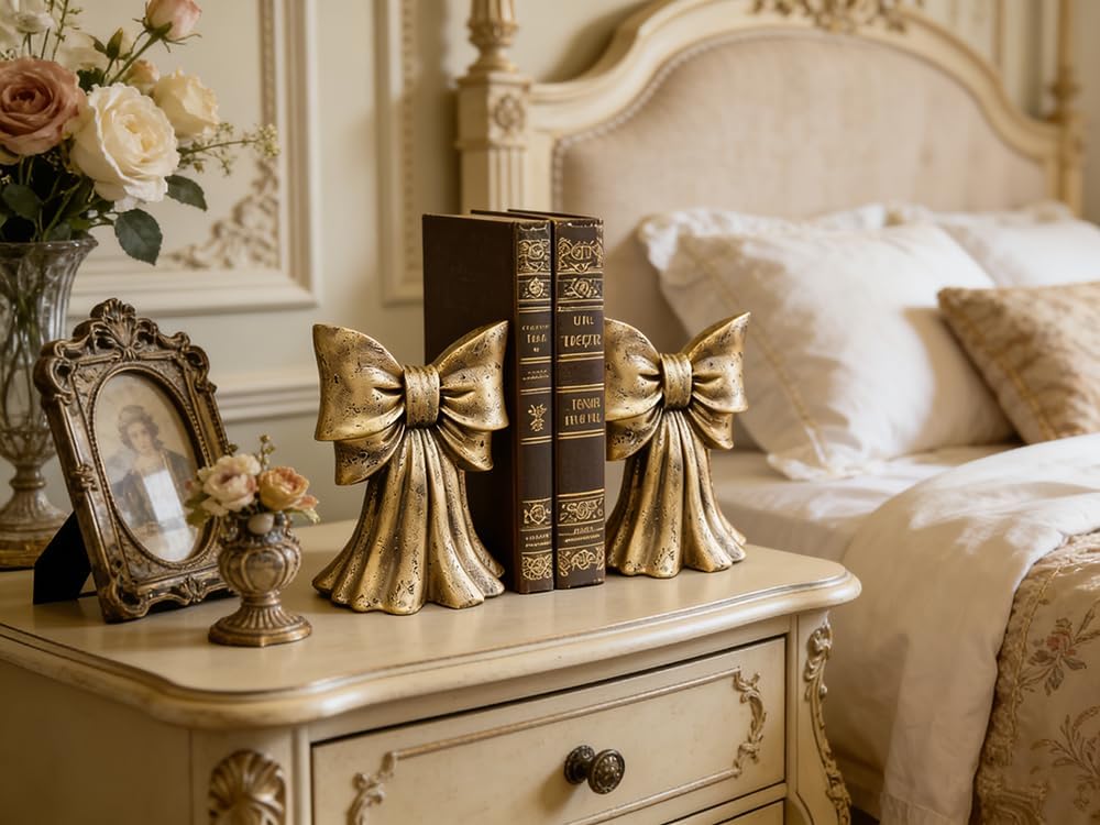 Vintage Bow Bookends for Large Heavy Books / Gold / Set of 2