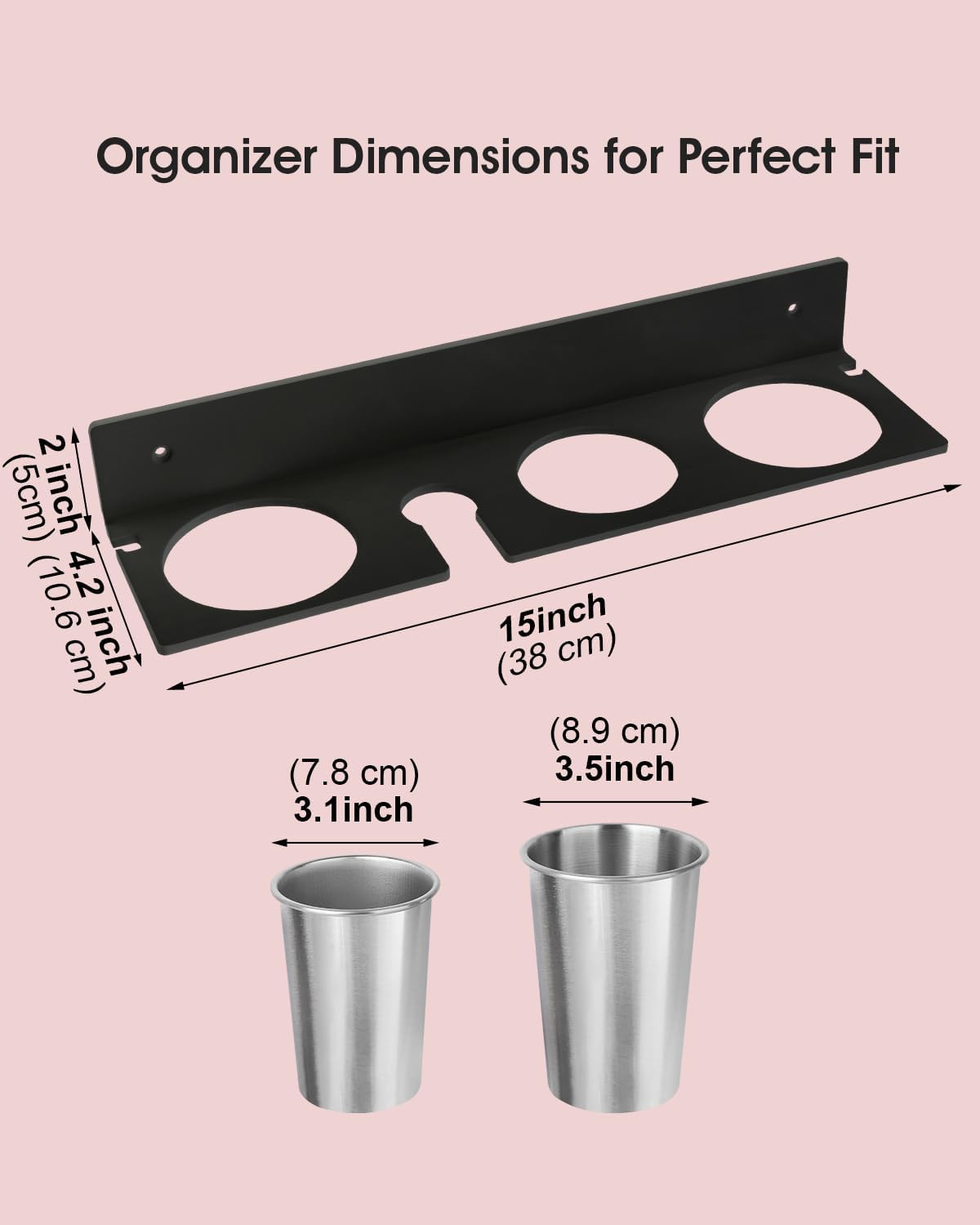 Hair Tool Organizer, Hair Dryer Holder with Heatproof Steel Cups, Acrylic Vanity Organizer for Curling Iron, Flat Iron
