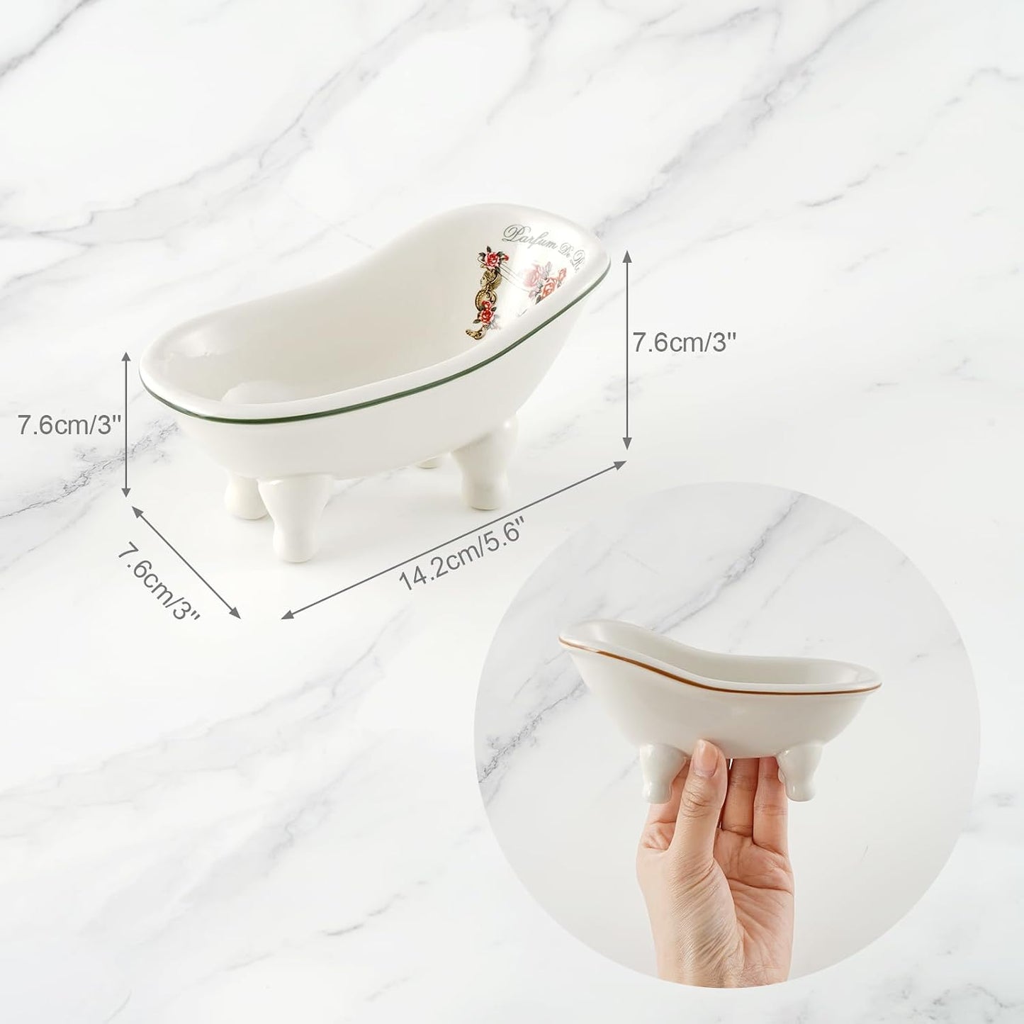 5.6'' Porcelain Mini Bathtub Self Draining Soap Holder / Set of 2