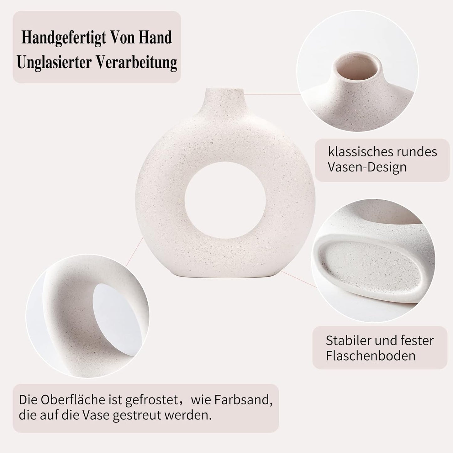 Donut Vase Hollow Ceramic Vase for Flowers Handmade Minimalist Boho ins Style Modern / Small / White