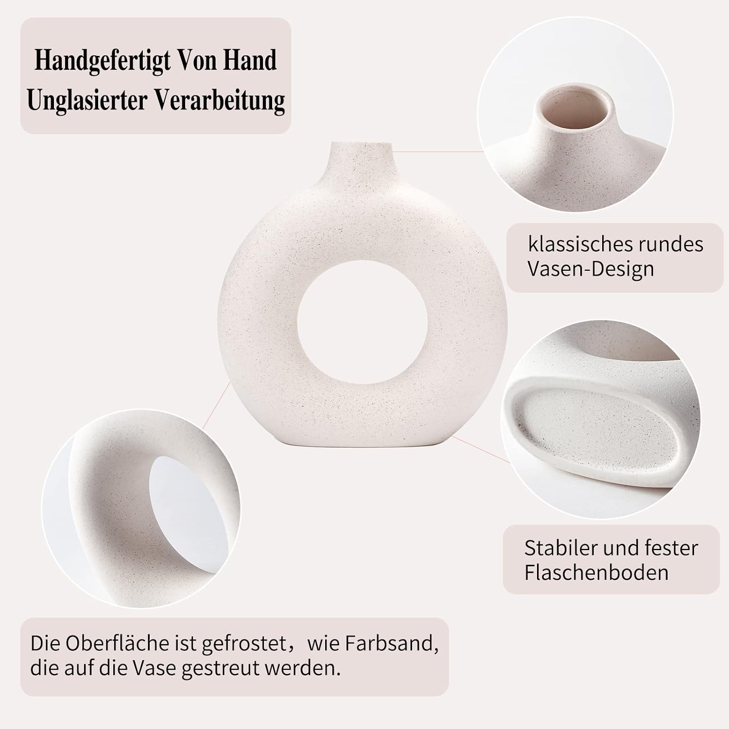 Donut Vase Hollow Ceramic Vase for Flowers Handmade Minimalist Boho ins Style Modern / Small / White