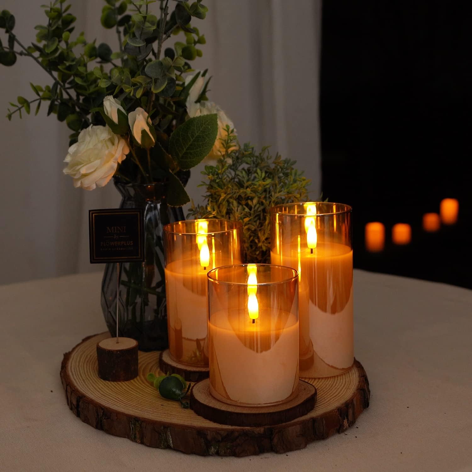 Amagic Gold Glass Flameless LED Candles Battery Operated with Remote Timer | Real Wax Pillar Electric Candle, 3D