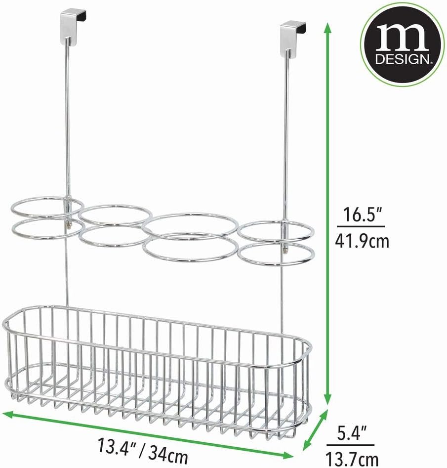mDesign Metal Over Door Bathroom Hair Care & Styling Tool Organizer Storage Basket for Hair Dryer, Flat Irons, Curling