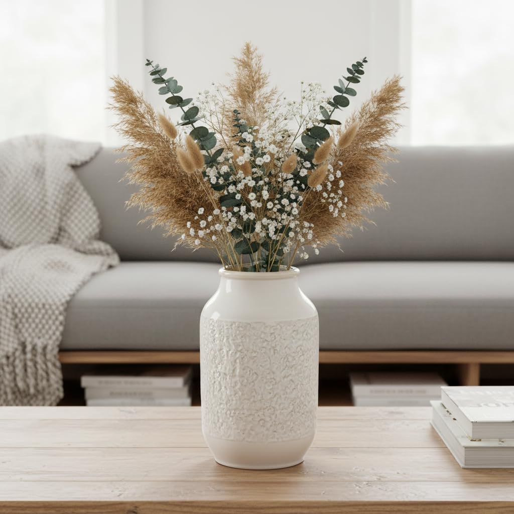 White Ceramic Vase / Modern White / 9 Inch
