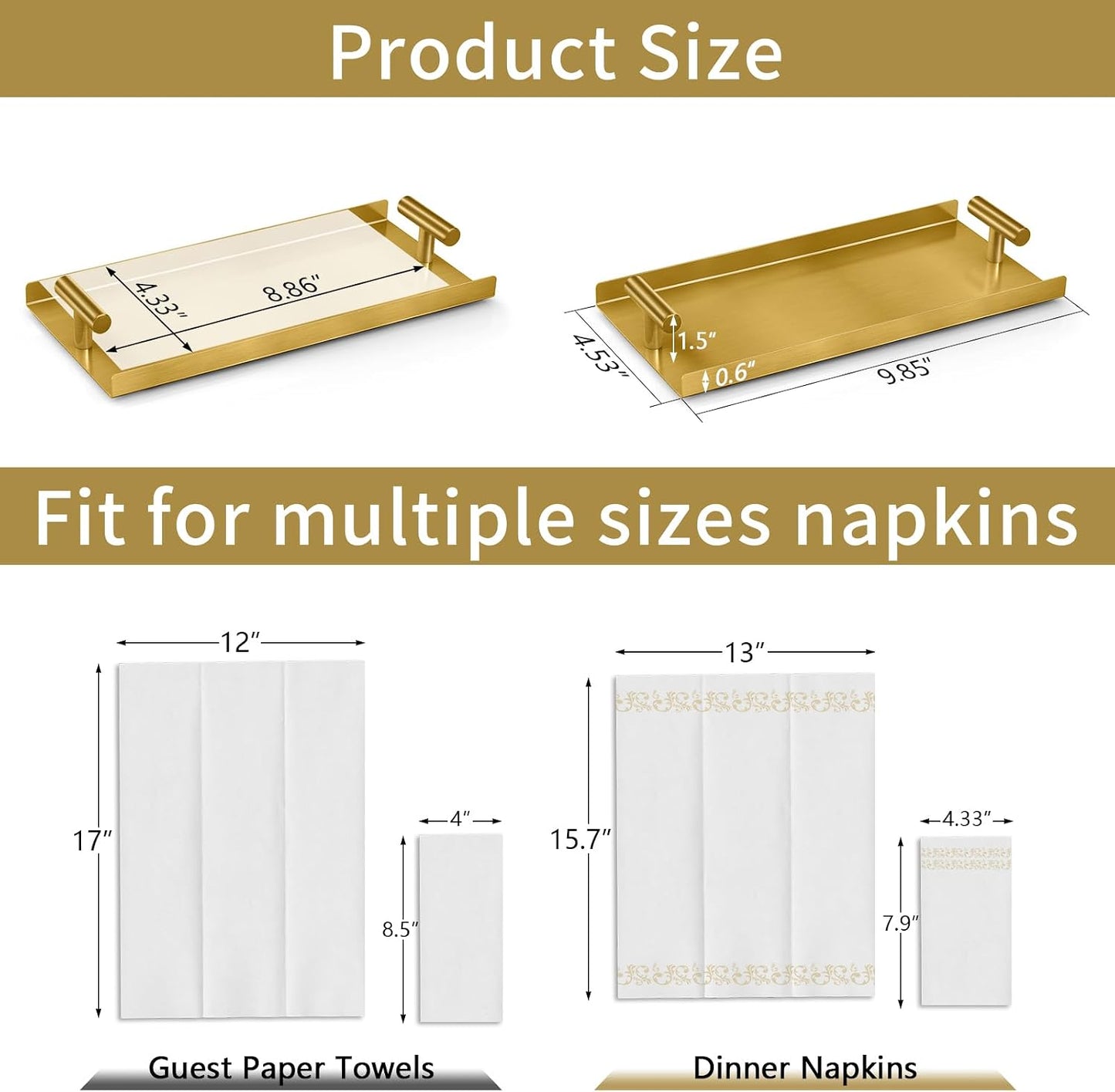 Napkin Holder / Guest Napkin Holders / Gold / Metal