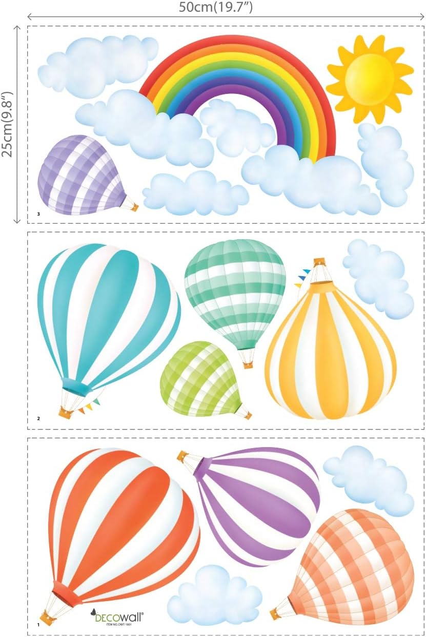 DS8-1801 Rainbow and Kids Wall Stickers Wall Decals Peel and Stick Removable Wall / Hot Air Balloons