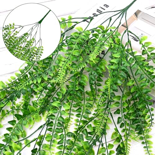 Waipfaru 8Pcs Fake Ferns Fake Hanging Plants Artificial Ferns Vine Greenery