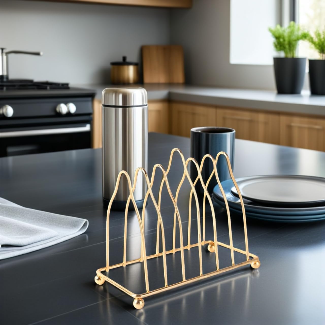 Iron Metal Plate Organizer Elegant Metal Dish Rack / Gold