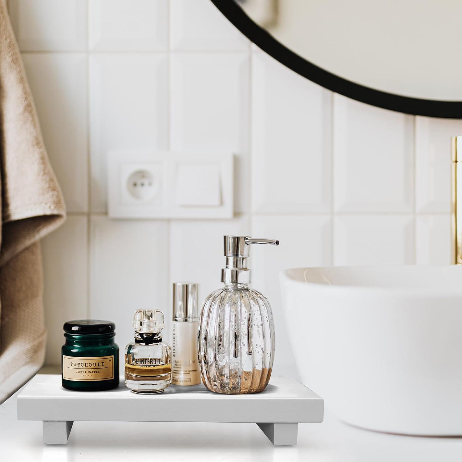 Farmhouse Bathroom Vanity Tray Wooden Kitchen Soap Sink Trays Modern Wood / White / 10 x 6 x 1.6