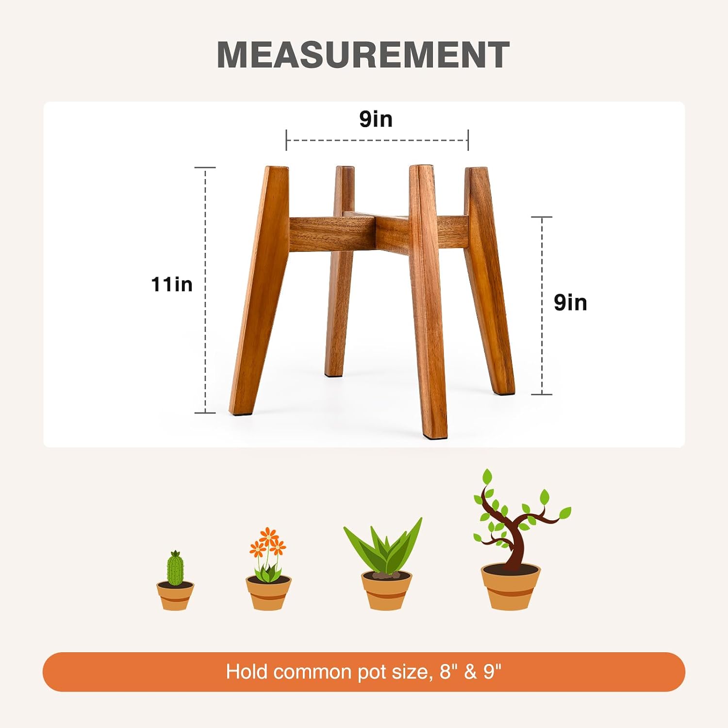 Wooden Plant Stand Indoor, Acacia Wood Mid Century Planter Stand, 9 Inch | Premium acacia wood plant stand holds up to