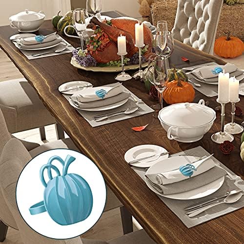 Patelai 12 Pieces Fall Pumpkin Napkin Rings Thanksgiving, Blue