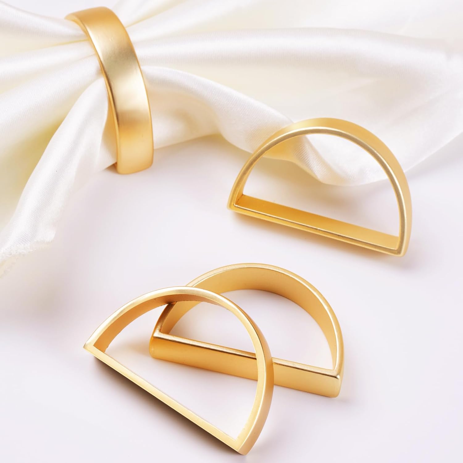 APTWOW 50PCS Gold Napkin Rings, Fall Thanksgiving Christmas Table Decor | Semicircle, Metal, Gold Napkin Holder