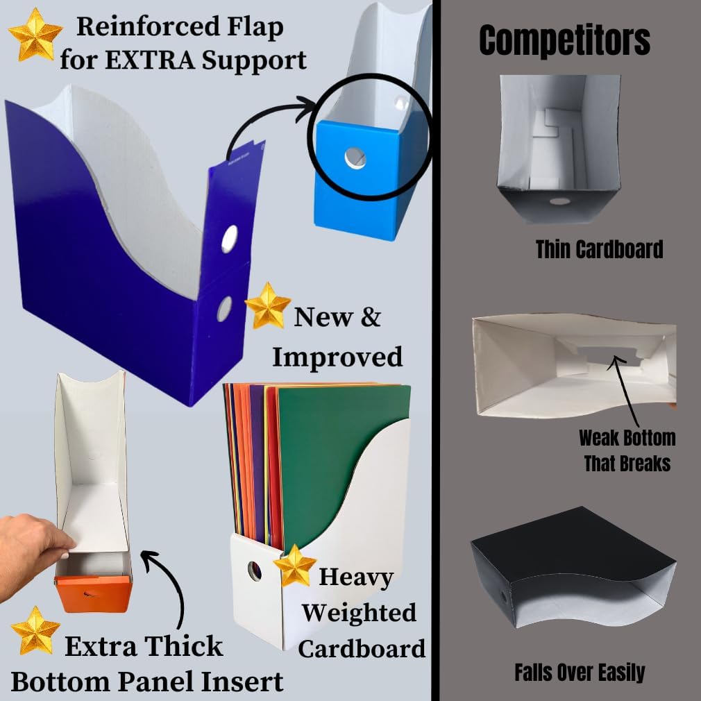 Evelots Magazine File Holder - Set of 12 White - Office Desk Organizer - Sturdy Cardboard - New Upgraded Double Front