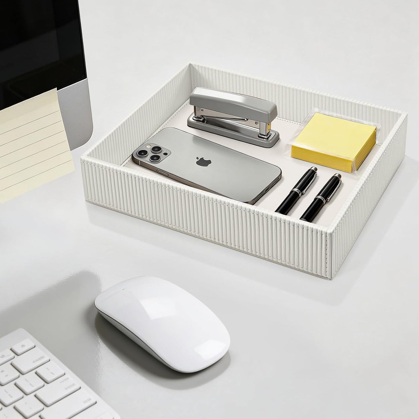 Valet Tray Desk Organizer / Stripe Pearl White