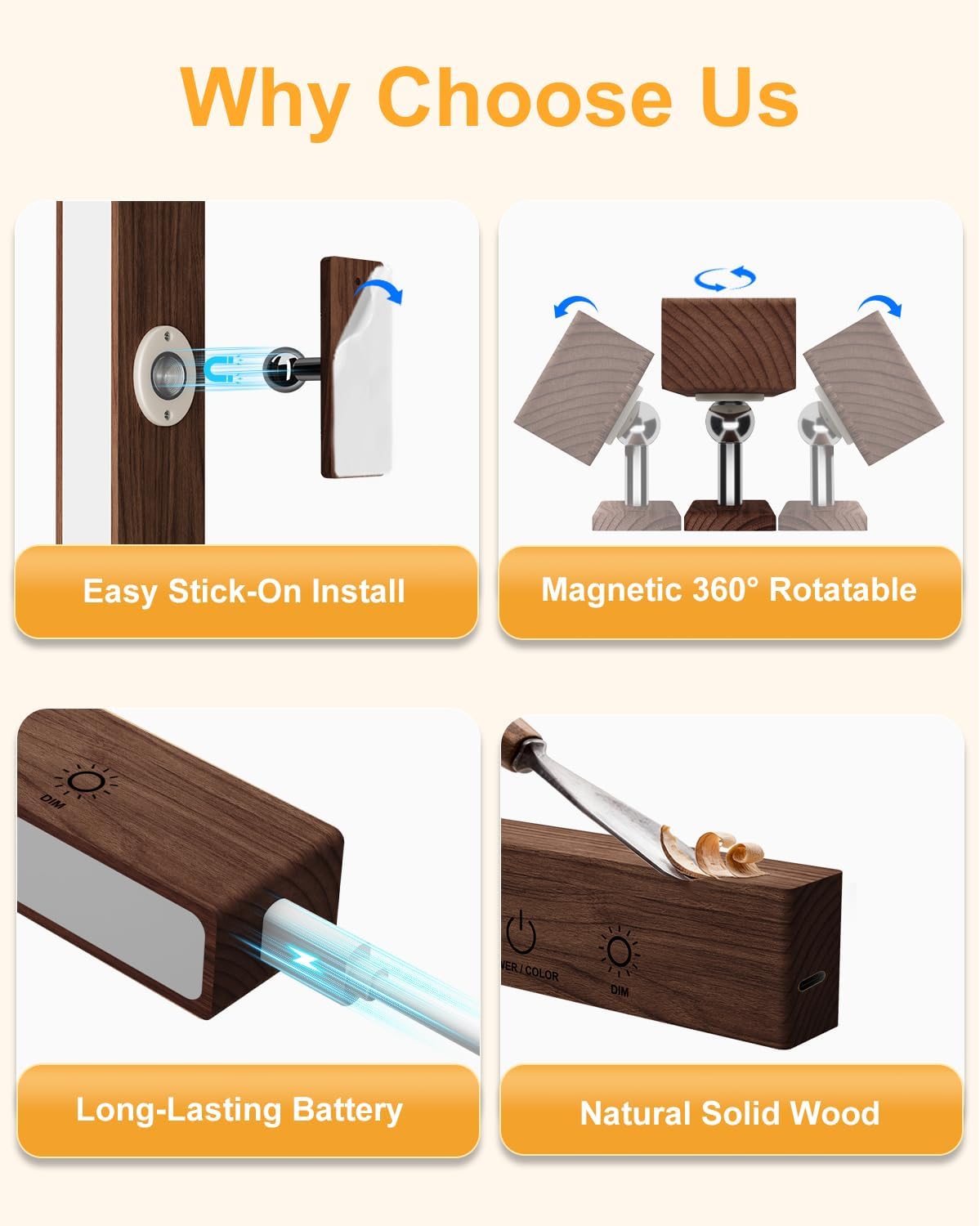 Rechargeable Wood Wall Sconce (2 Pack) with Remote & Touch, 5200mAh Battery Operated Wall Lights with 3 Color