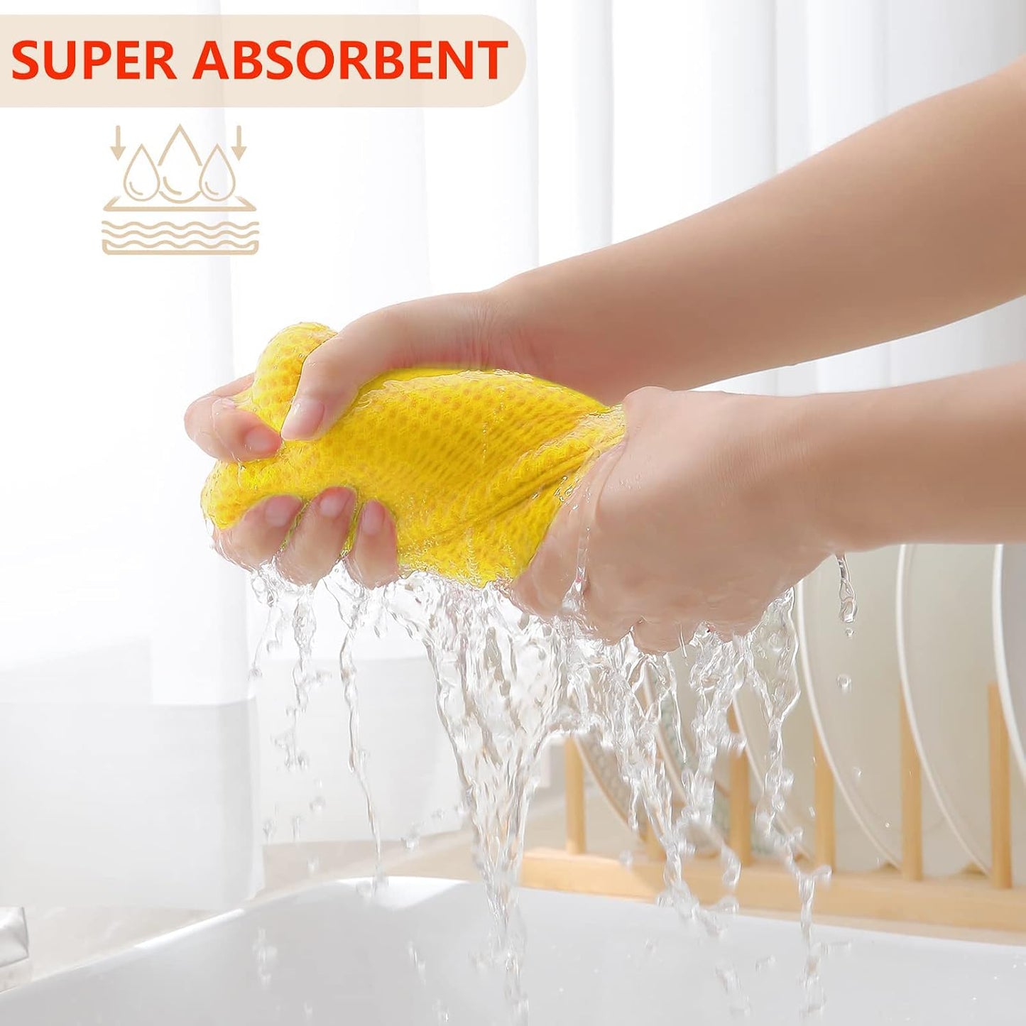 Homaxy 100% Cotton Waffle Weave Kitchen Dish Cloths 8-Pack, Yellow | 12 x 12 Inches, Ultra Soft Absorbent Dish Towels