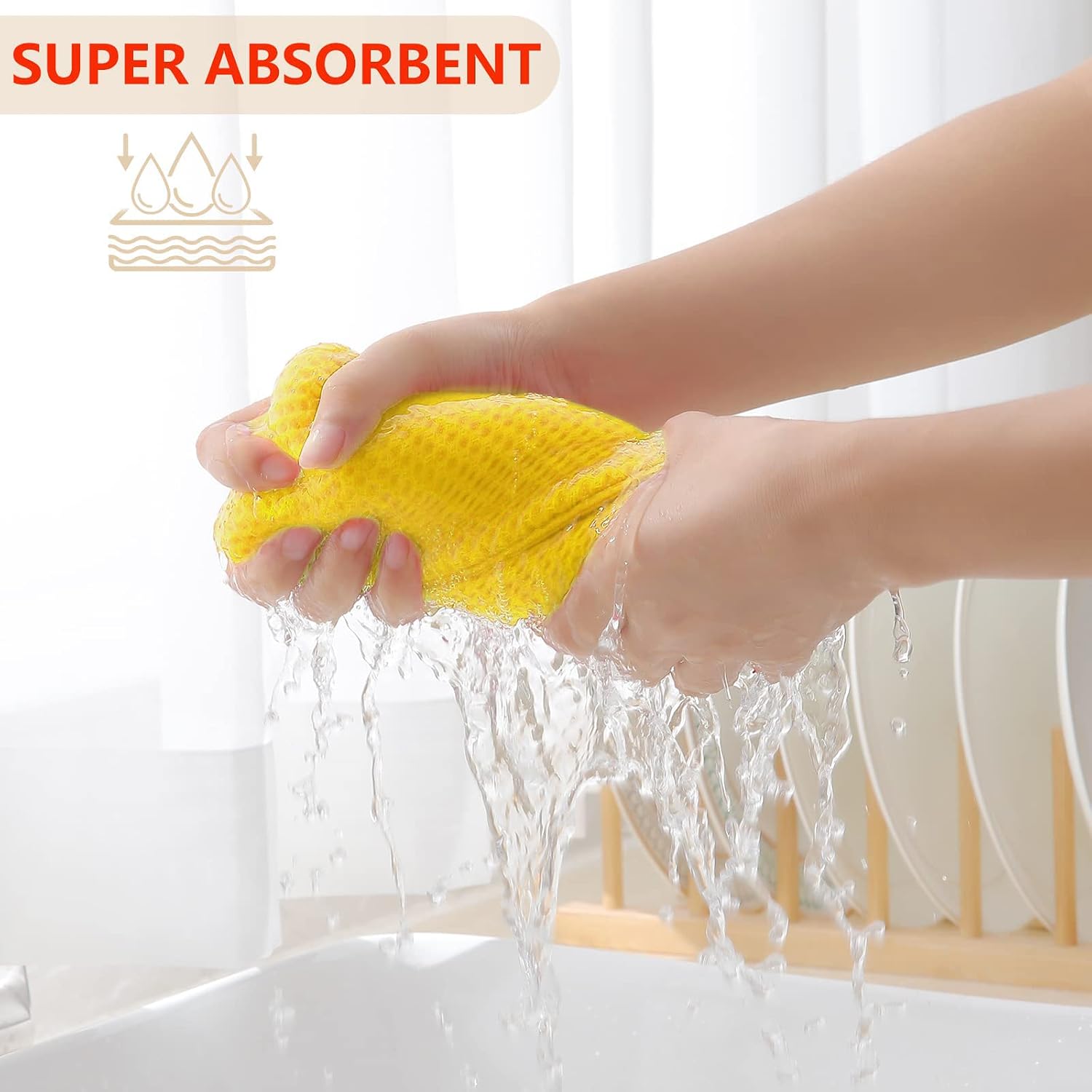 Homaxy 100% Cotton Waffle Weave Kitchen Dish Cloths 12-Pack, Yellow | 12 x 12 Inches, Ultra Soft Absorbent Dish Towels