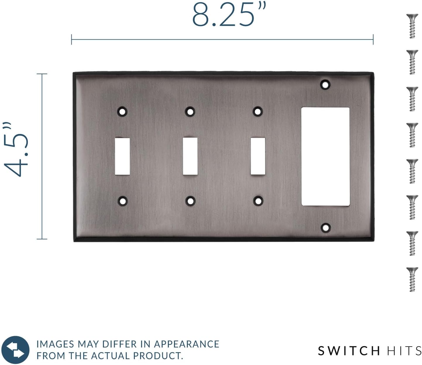 Antique Pewter Outlet Wall Plate | 3 Toggle - 1 GFI Rocker | 8.25" x 4.5" | Hand-Polished Brass Construction