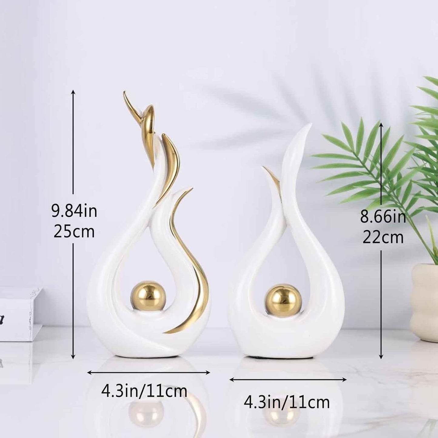 White and Gold Abstract Ceramic Sculptures / White Gold / Set of 2