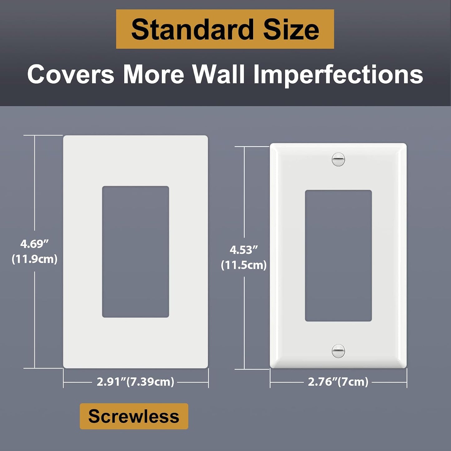 BESTTEN (100 Pack) USWP4 Matte White Decorator Screwless Wall Plate, 1-Gang Decorative Switch Plate, Decor Outlet