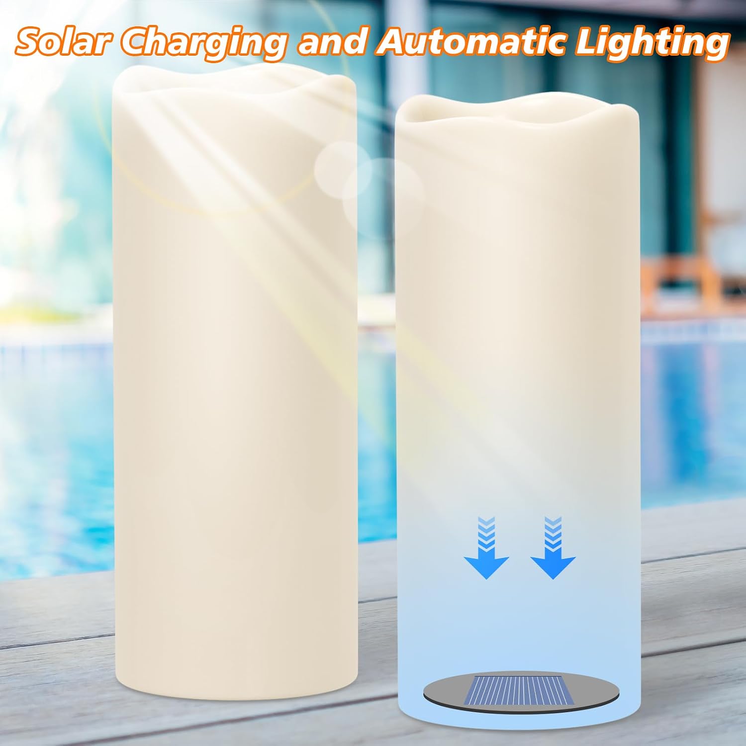 GenSwin Solar Candles Outdoor Waterproof Lantern Ivory White 4 x 10 in | IP65, Sensor for Dusk to Dawn, Large Pillar