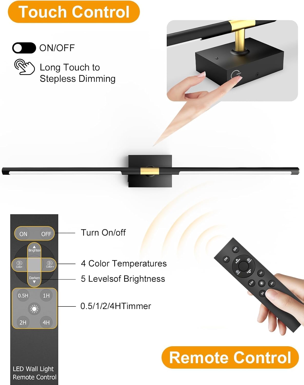 Battery Operated Wall Sconces Set of 2, Wireless Rechargeable Wall Lights | 10000mAh, Remote Control, 4CCT Dimmable