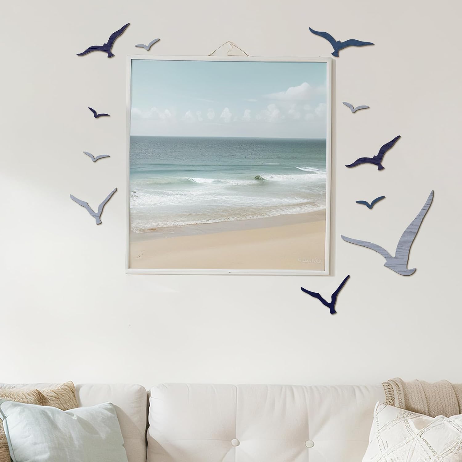 Wooden Seagull Wall Decor Nautical Theme Beach Coastal Art Small Seagull Sea / Blue / Set of 11