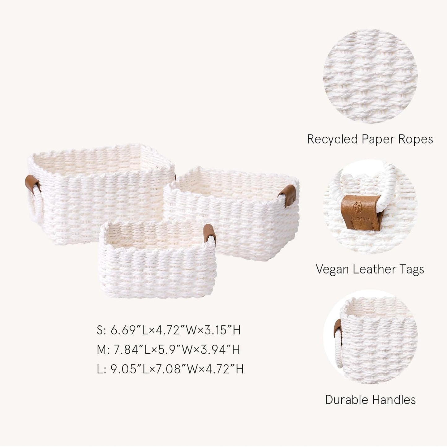 Woven Storage Baskets for Organizing / White