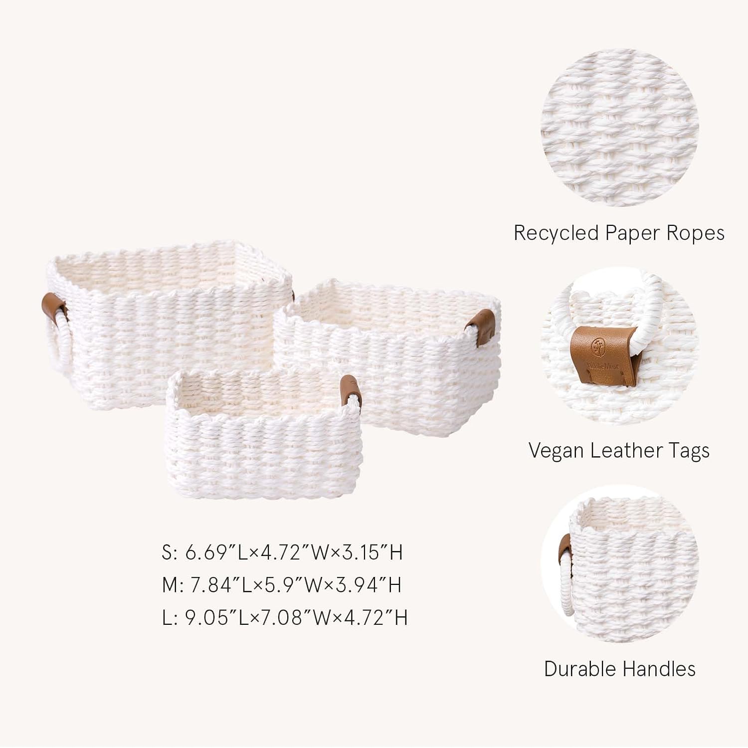 Woven Storage Baskets for Organizing / White