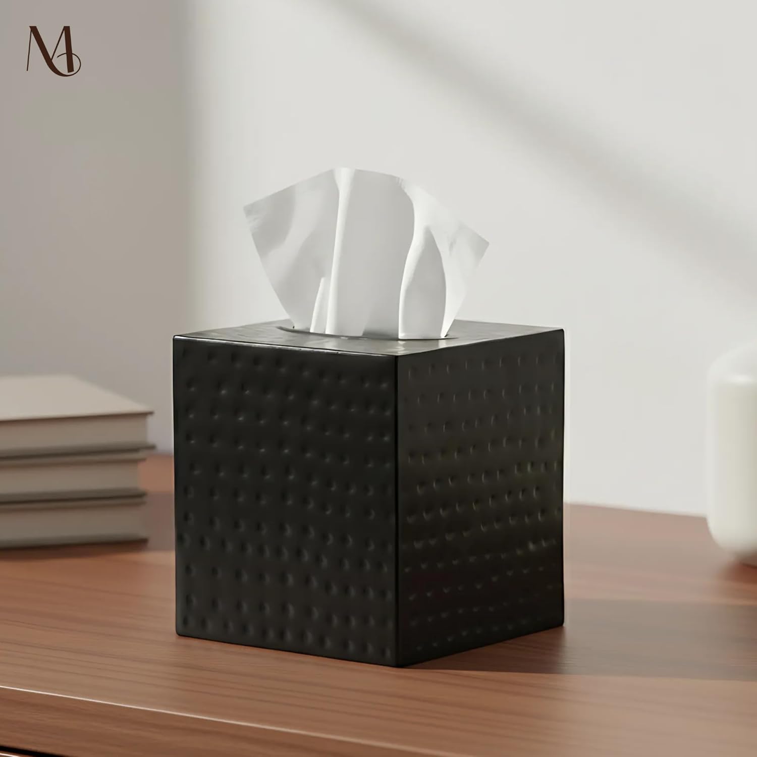 Black Metal Tissue Holder Box / Matte Black / Hand Hammered