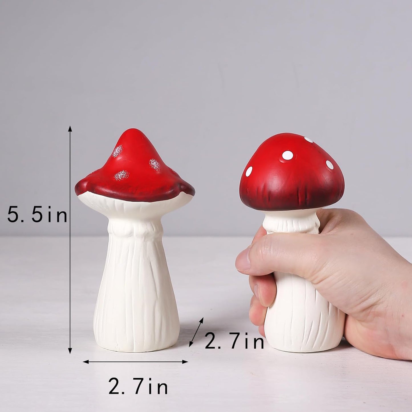 White Ceramic Toadstool Sculptures / Red / 5.5 Inch / Set of 2