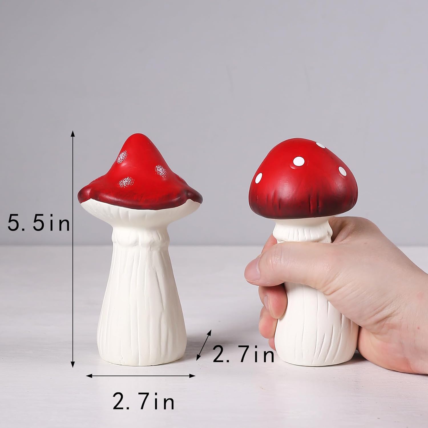 White Ceramic Toadstool Sculptures / Red / 5.5 Inch / Set of 2