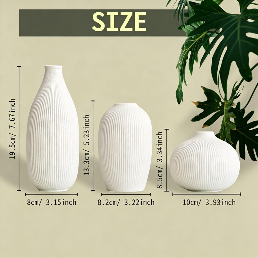 Ceramic Vase / Boho Aesthetic Flower Vases / White / Set of 3