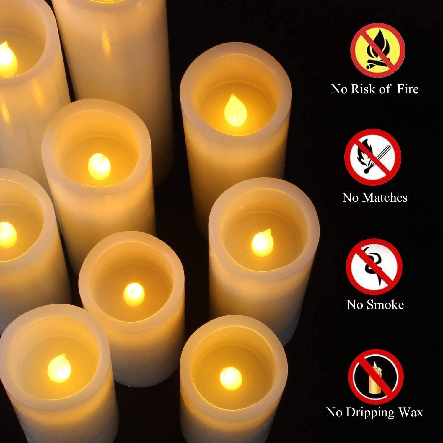 YIWER Flameless Candles Battery Operated Candles 4" 5" 6" 7" 8" 9" Set of 9 Ivory Real Wax Pillar LED Candles with