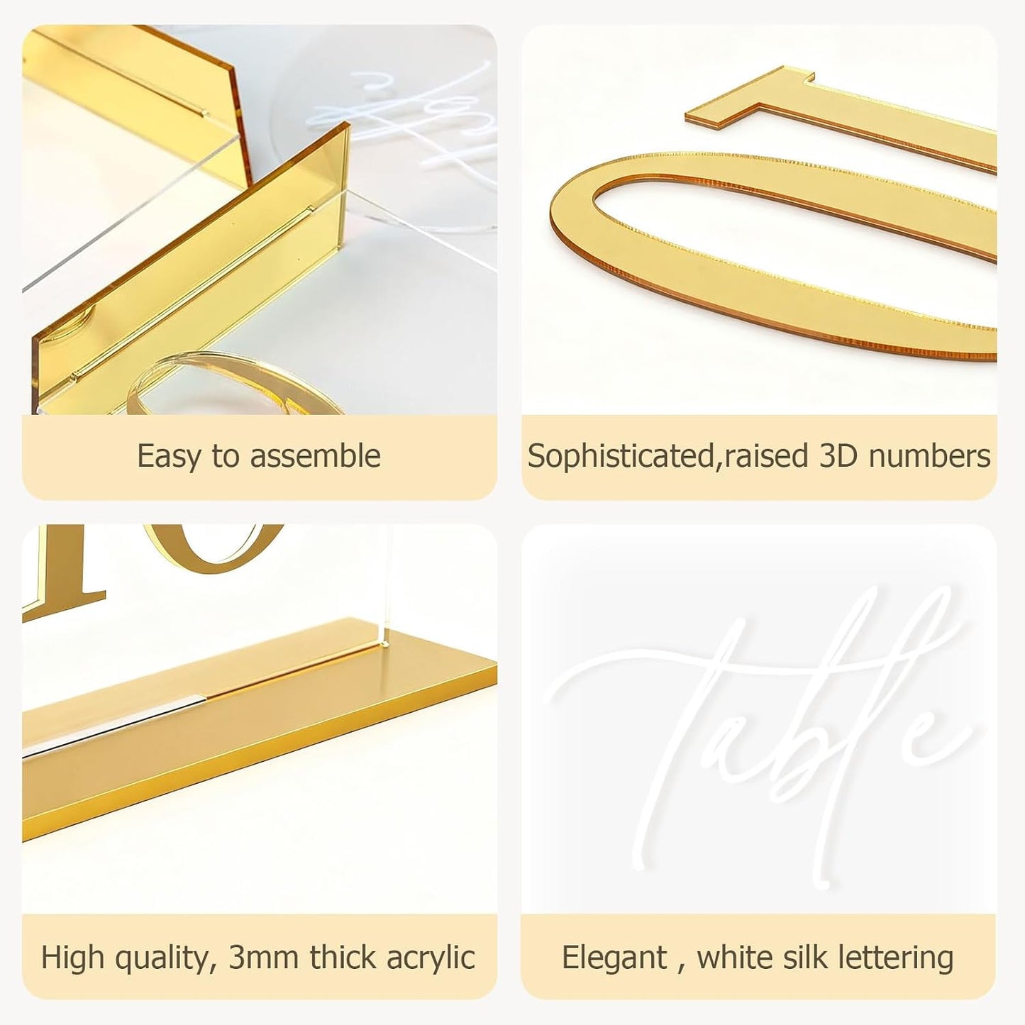 1-25 Arch Acrylic Wedding Table Numbers with Stands 5x8 Inch Signs | Transparent acrylic, golden letter print, sturdy