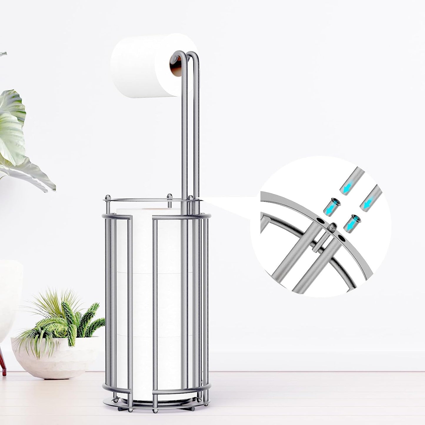 Meangood Toilet Paper Holder Stand and Tissue Paper Roll Dispenser for 4 Mega Rolls, Bathroom Free Standing Tissue Roll