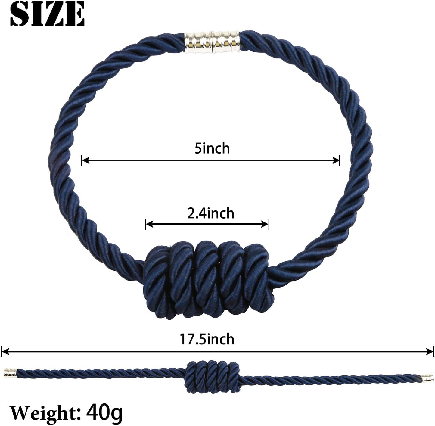 BEL AVENIR Magnetic Curtain Tiebacks 6 Pack Hand-Woven Curtain Ties | Navy Decorative Curtain Holdbacks Bohemian Style