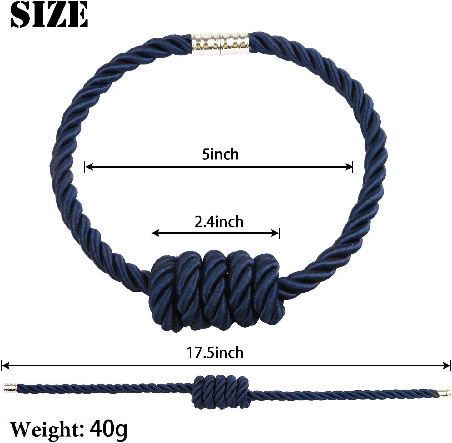 BEL AVENIR Magnetic Curtain Tiebacks 6 Pack Hand-Woven Curtain Ties | Navy Decorative Curtain Holdbacks Bohemian Style