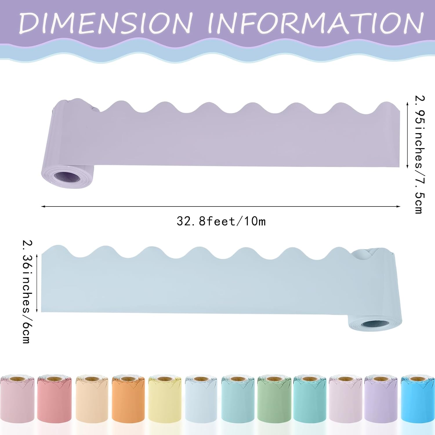 12 Rolls Scalloped Classroom Borders / Macaron Colors