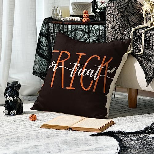 AVOIN colorlife Happy Halloween Cute Ghost Trick or Treat Throw Pillow Covers, 20 x 20 Inch Polka Dot Pumpkin Bat Cushion Case for Sofa Couch Set of 4 Black