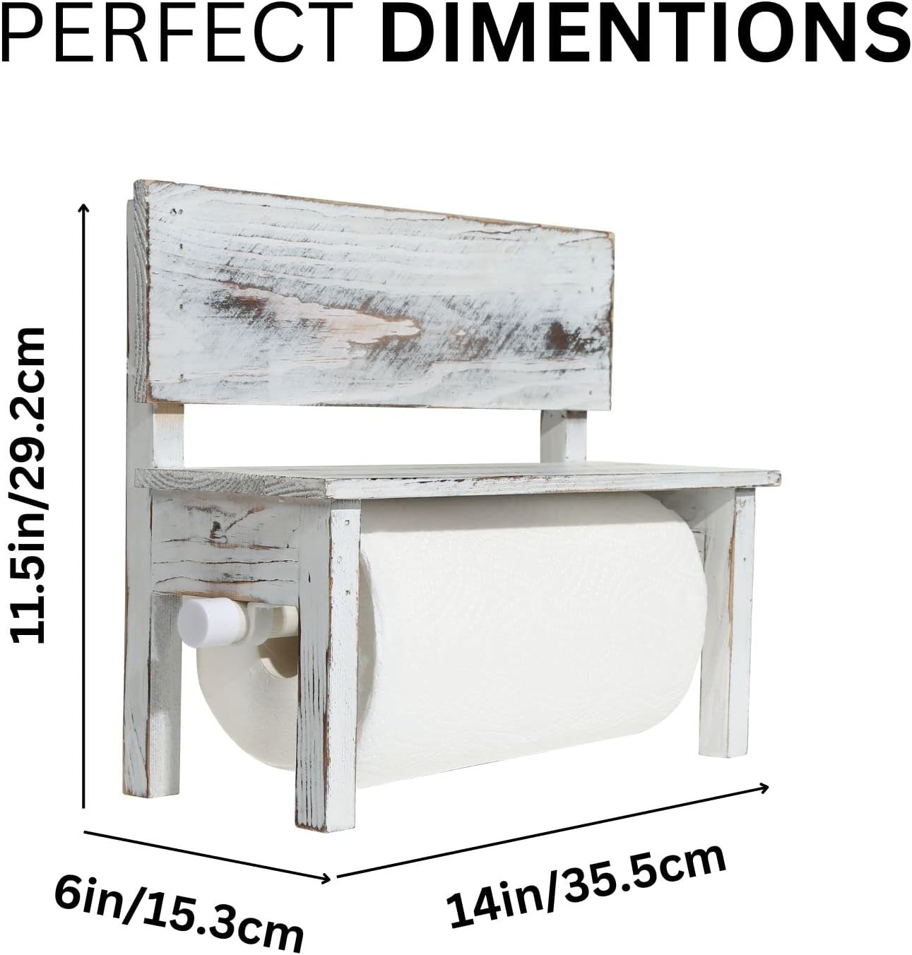 Farmhouse Paper Towel Holder for Kitchen Countertop with Shelf,Rustic Decorative Bench Paper Towel Dispenser