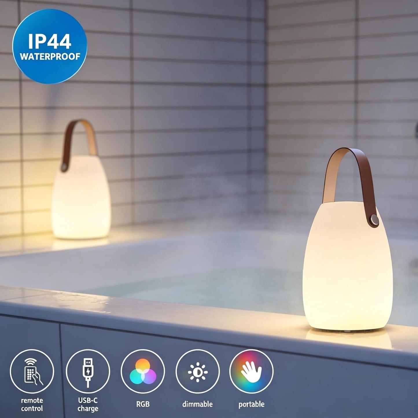 uuffoo 2 Pack Rechargeable Portable Table Lamp with Remote | Cordless RGB Lantern, Decorative LED Night Light, IP44