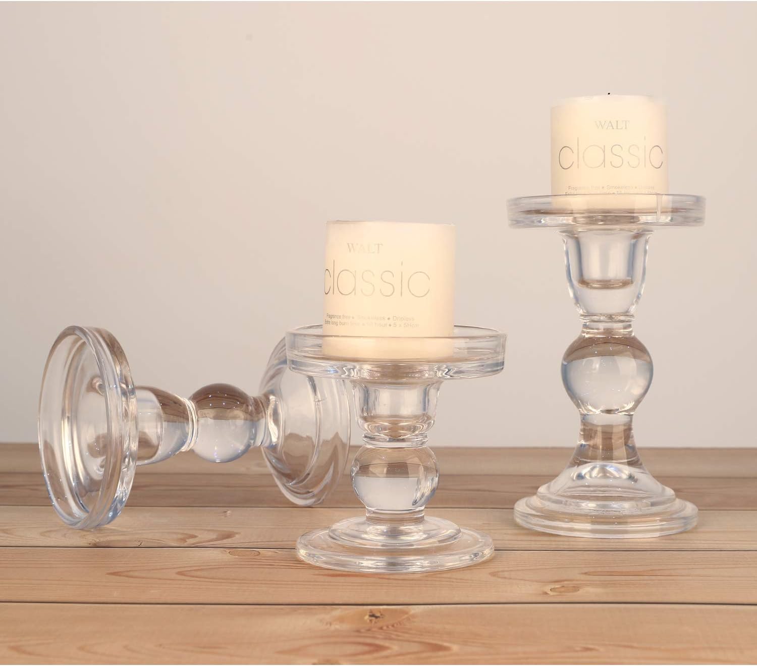 Lewondr Glass Candle Holders, Pillar Candle Holder, 3 Pcs, Crystal Clear | 5.5" 4.5" 3.5" Height, Glass Candlestick