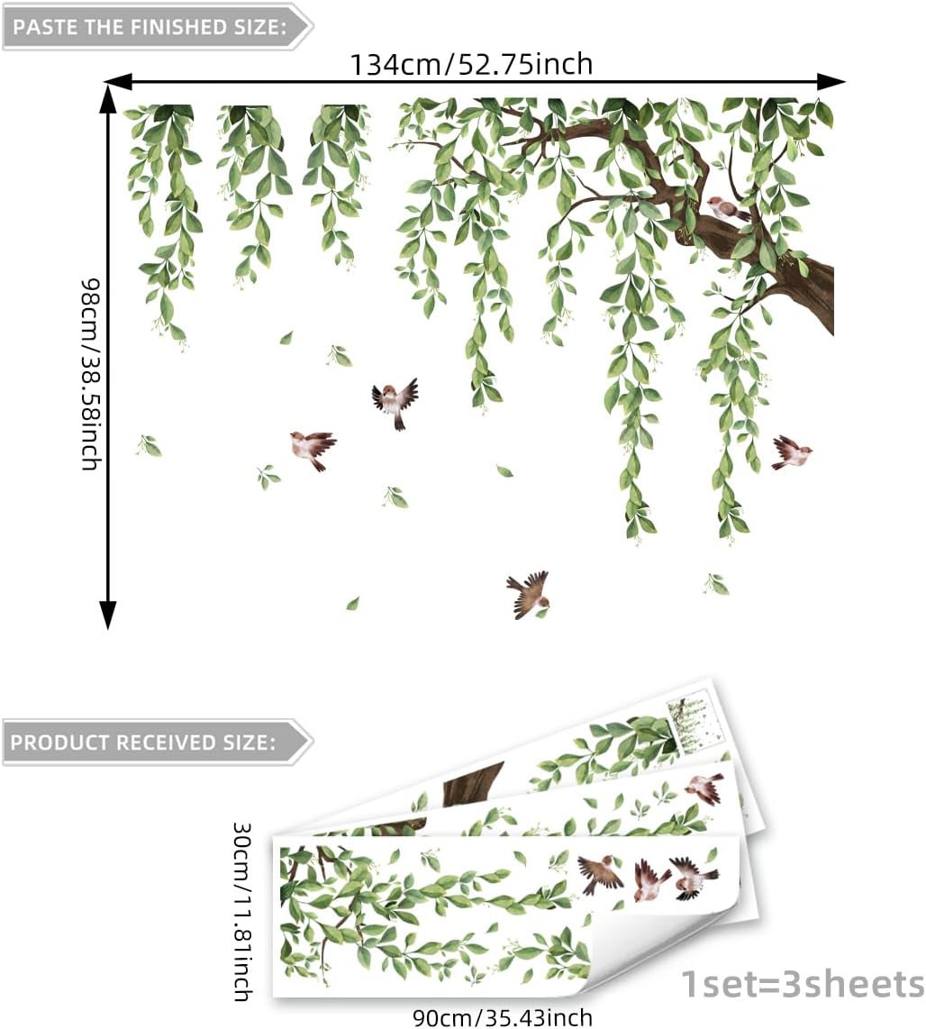 Large Tree Wall Decals Plant Hanging Vine Leaves Wall Stickers / Green