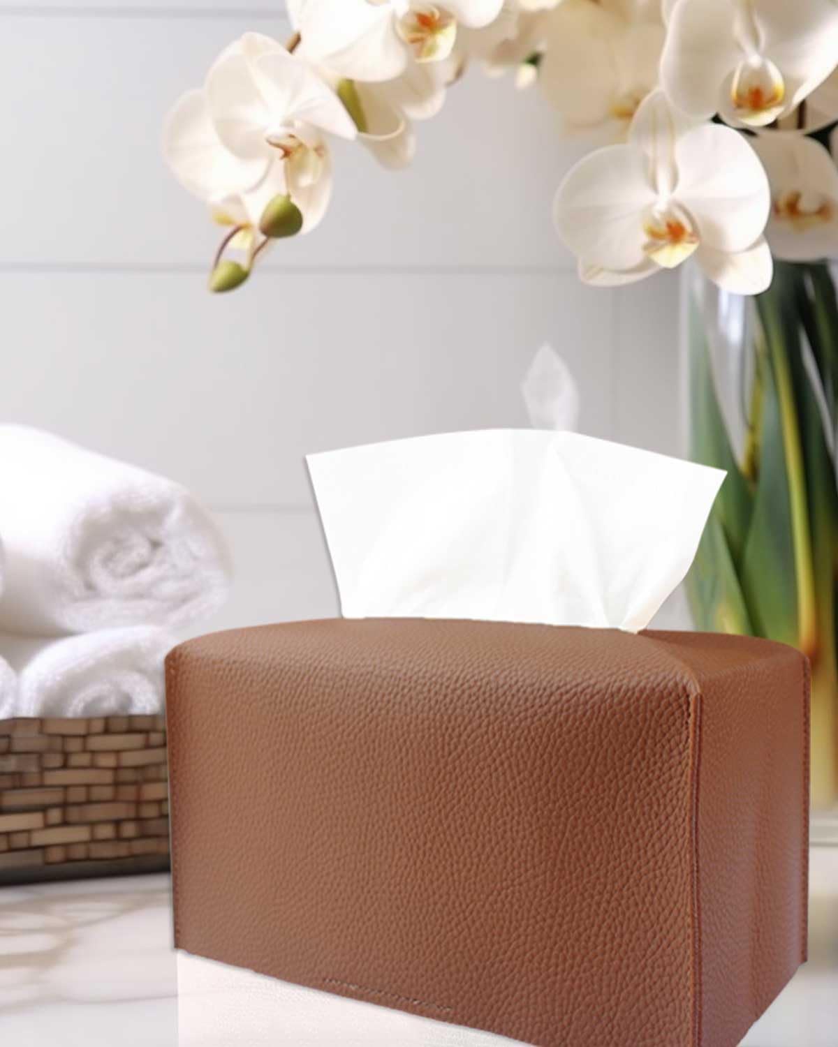 Normal Size Leather Rectangular Tissue Box Cover Faux Leather Tissue Box / Medium/ / Dark Brown